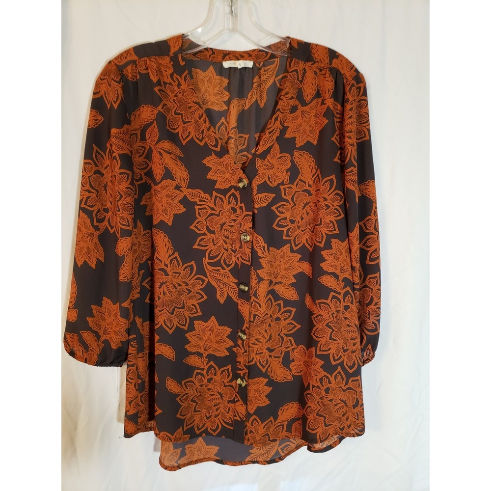 Women's Maurices Navy Floral 3/4 Sleeve Blouse Size S